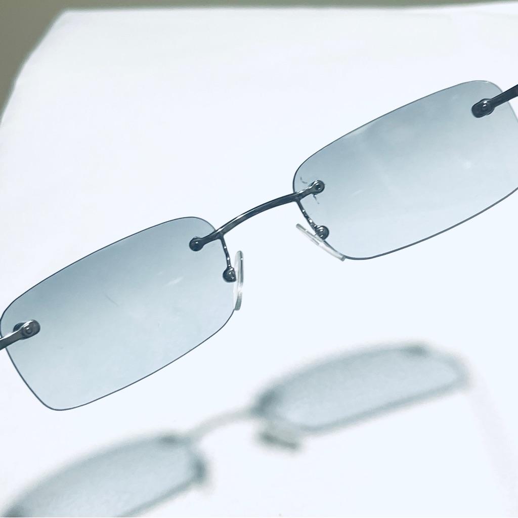 Auth Gucci 90s Y2k Vintage Sunglasses Slender Rectangle Rimless Light Blue